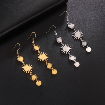 DAIIIBABYYY  -  Stainless Steel Bohemian Sun Drop Earrings Gold Color Women Long Earrings Fashion Kpop Jewelry Birthday Gift for Friends